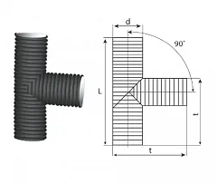 Тройник 90° гофрированный канализационный 230/200 пэ SN8/SN6